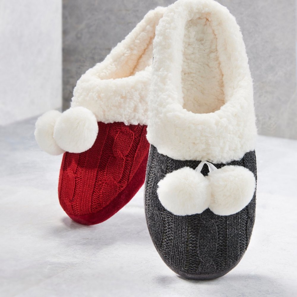 Pom Pom Slippers-Grey Small Charlie Paige